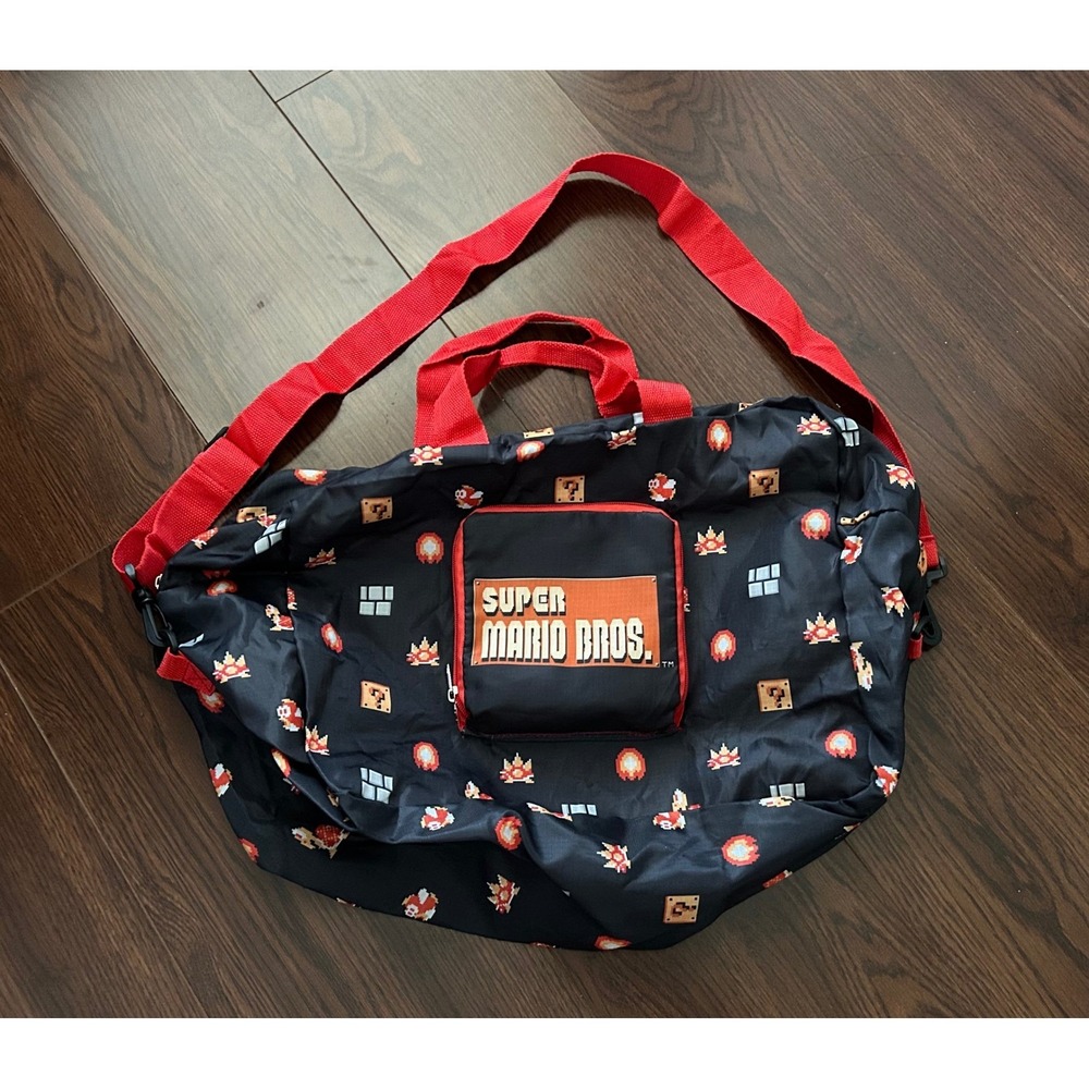 Nintendo Super Mario Bros Reusable Shopping Tote Gym Bag Black Red - Picture 2 of 11